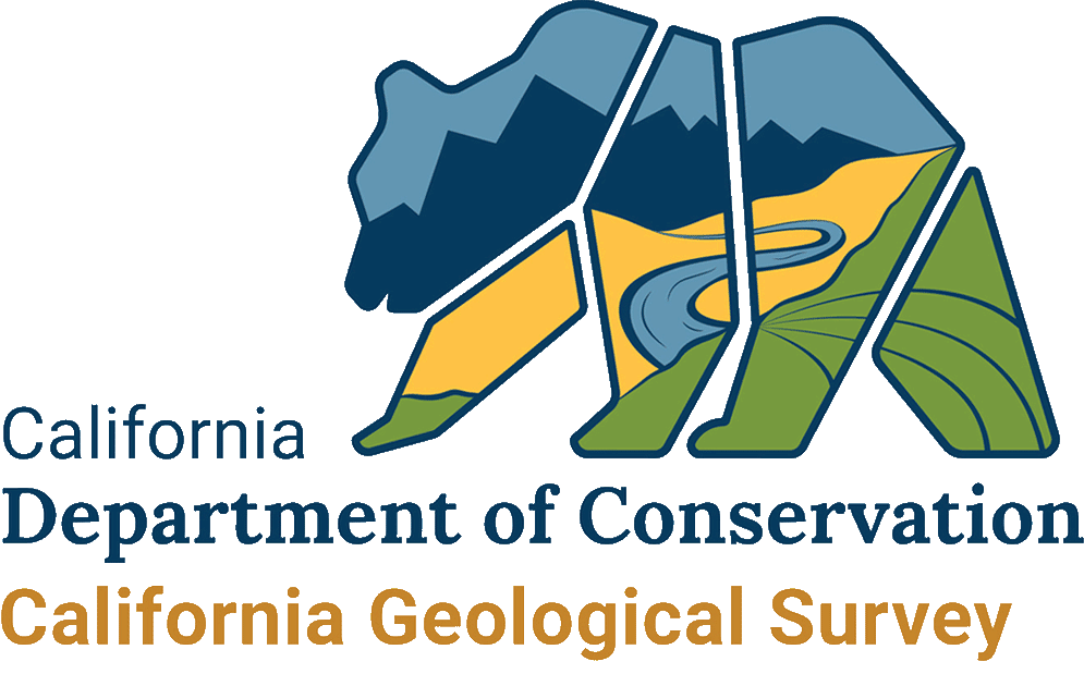 a logo of a bear with mountains and river