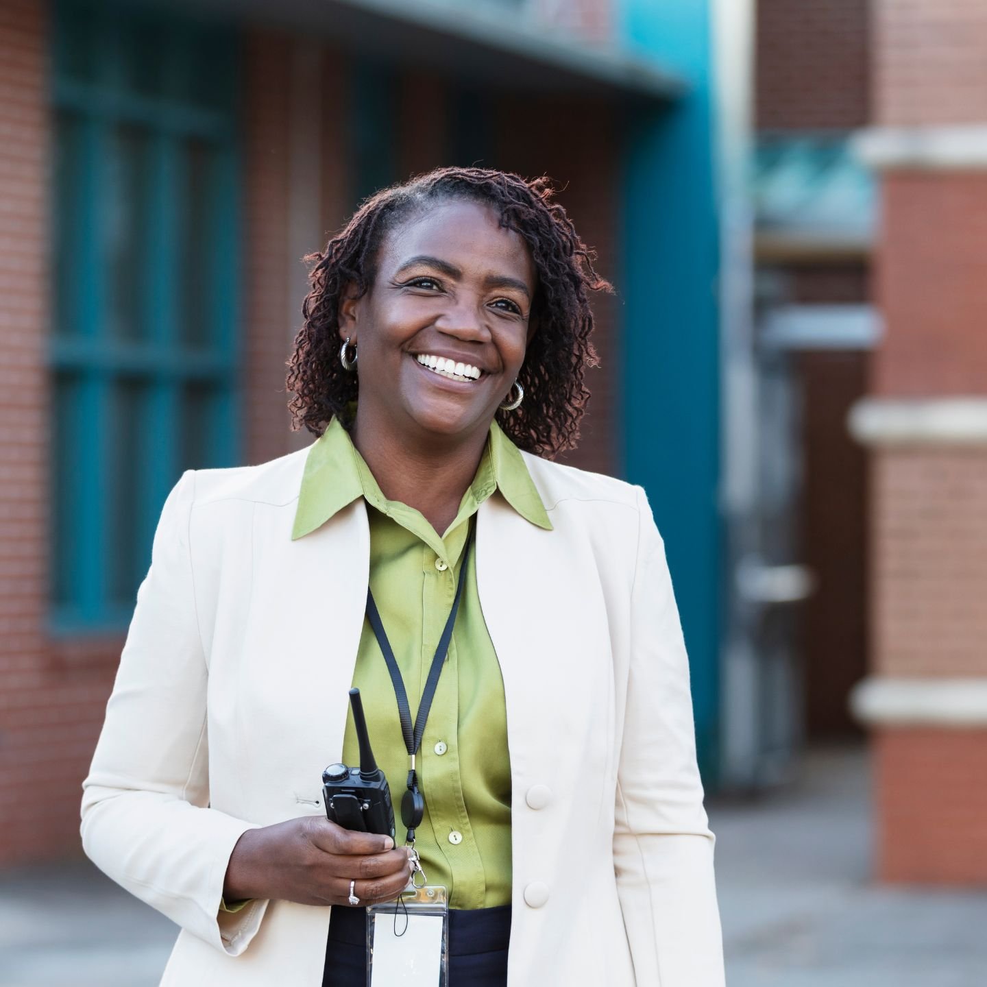 a woman smiling at camera