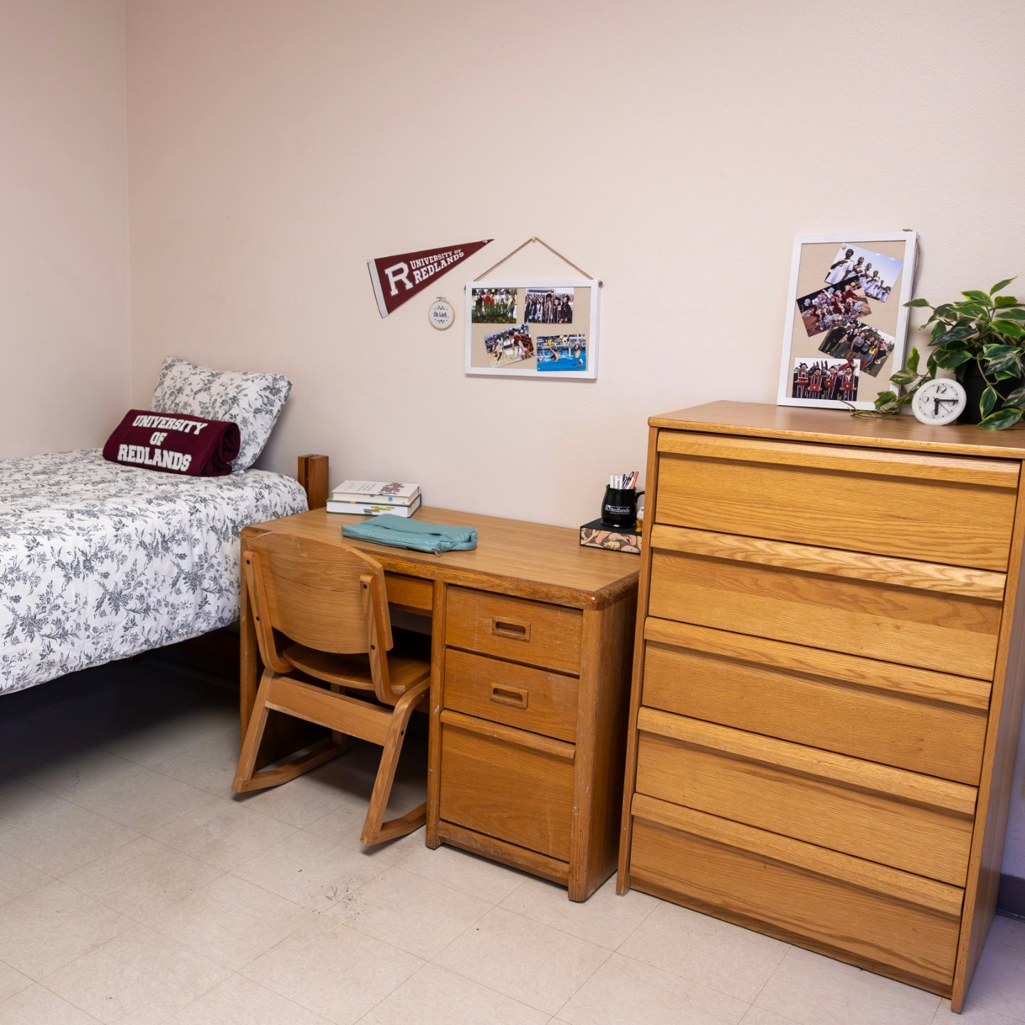 a bedroom with a bed and dresser
