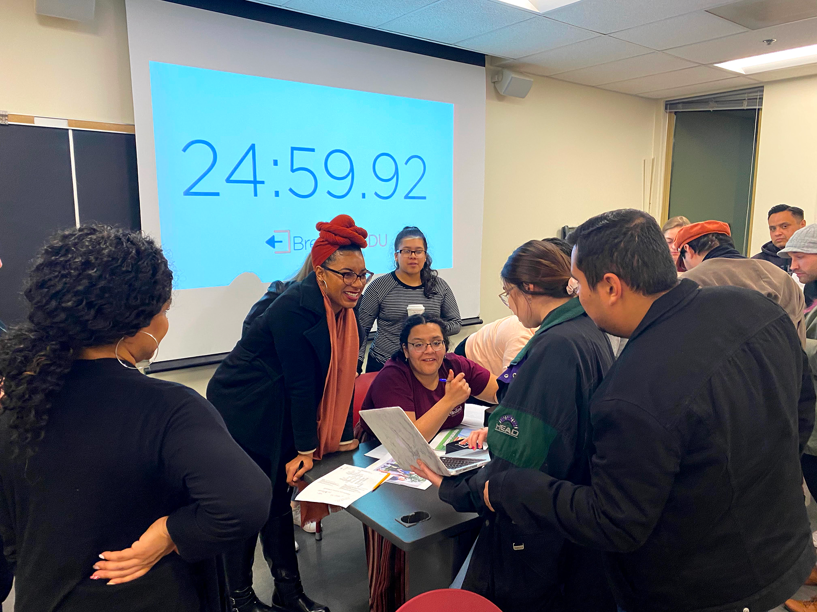 a group of people in a room
